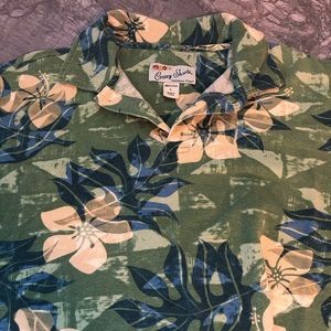 Vintage Crazy Shirts Hawaiian Polo L Jacquard Short Sleeve Shirt Green